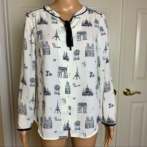 Talbots NWT PARIS Long Sleeve Top Neck Tie Sz PS